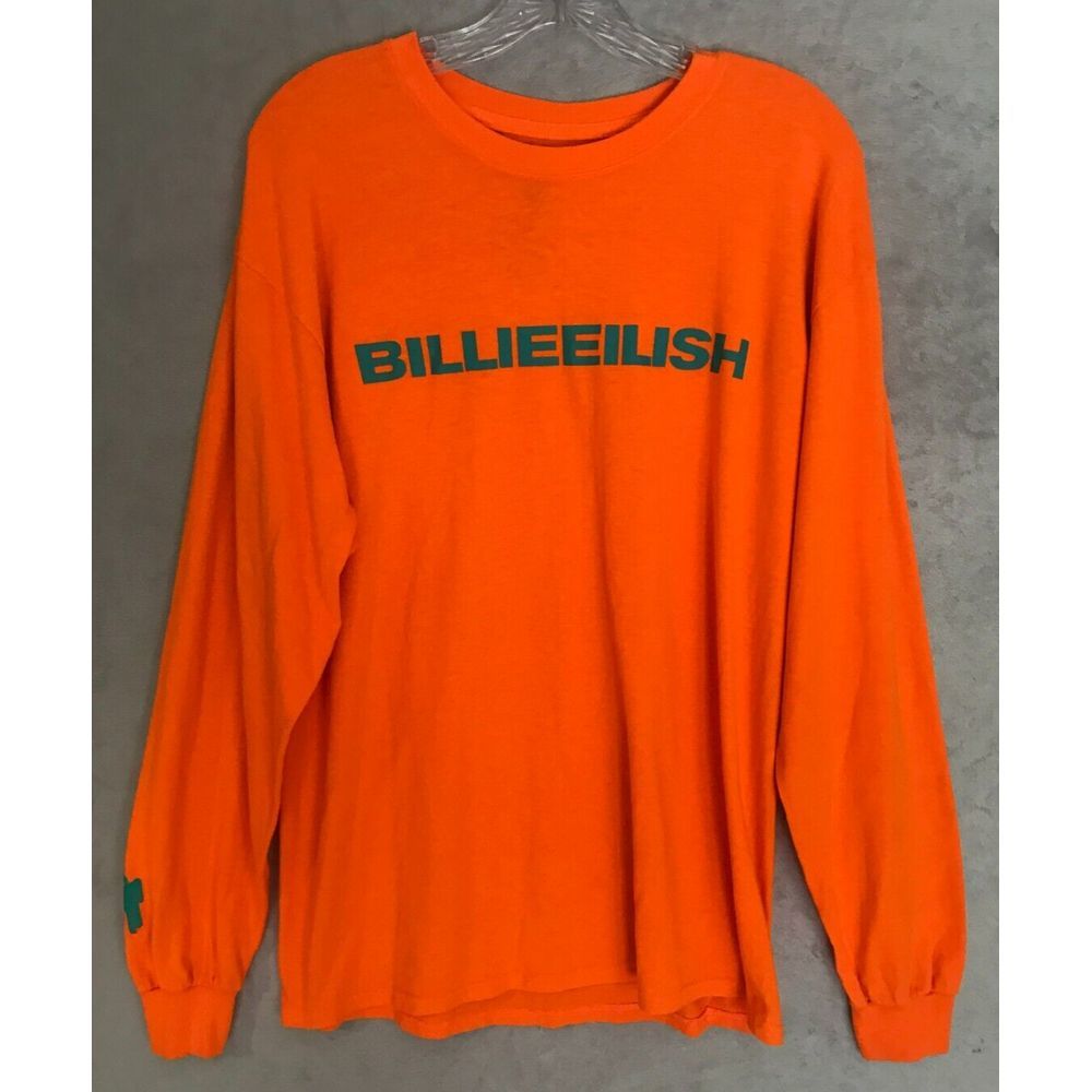 Billie Eilish‎ Logo Concert Tour T-Shirt Long Sleeve Orange Unisex Size Large